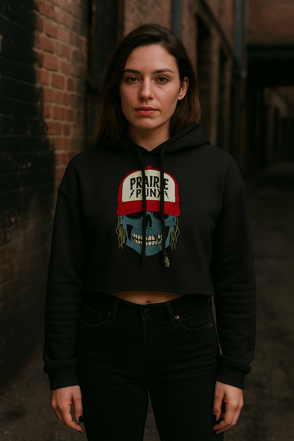 Punx Head Crop Hoodie