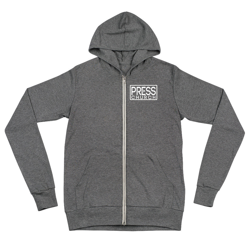PRESS CHURCH Unisex zip hoodie
